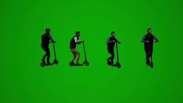 3D若い男性学生緑の画面楽しいと異なる活動をいくつかの異なる移動角度 — ストック動画