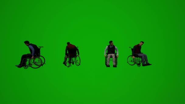 3D若い男性学生緑の画面楽しいと異なる活動をいくつかの異なる移動角度 — ストック動画