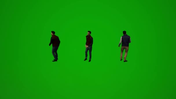 3D若いです男性学生緑スクリーンダンスと楽しみますパーティーでいくつかの異なる角度 — ストック動画