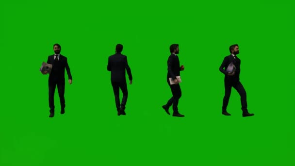 Człowiek Garnitur Zielony Ekran Picia Chodzenia Sklepie Kilka Różnych Animowanych — Wideo stockowe