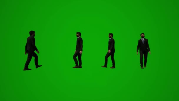 Boyutlu Takım Elbiseli Adam Yeşil Ekranda Yürüyor Telefonla Konuşuyor Dans — Stok video