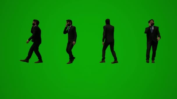 Homem Terno Tela Verde Andando Falando Telefone Dançando Etc Vários — Vídeo de Stock