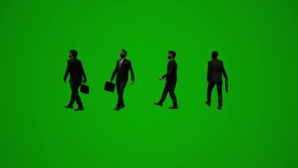 3D男スーツ緑の画面ショッピングやスーツケースやハンドバッグいくつかの移動角度で旅行 — ストック動画