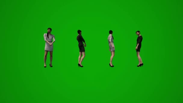 3D亚洲女销售员绿色屏幕讲解服务 谈几个不同的移动角度 — 图库视频影像