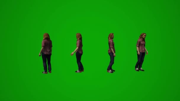 3Dヨーロッパの女性従業員緑の画面の話やオフィスにいくつかの異なる移動角度を呼び出す — ストック動画