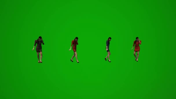 3D亚洲女销售员绿色屏幕呼叫和说话 走几个不同的移动角度 — 图库视频影像