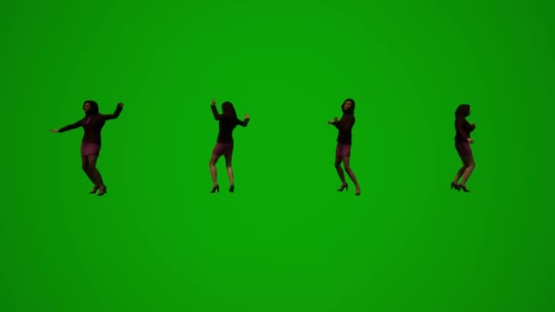 非洲女性绿色荧幕舞动 在办公室里玩乐的动作有几个不同的角度 — 图库视频影像