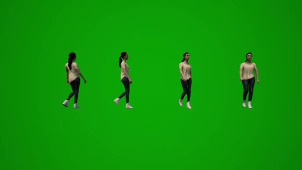 Молодая Американка Зеленый Экран Празднует Танцует Несколько Различных Анимационных Ангелов — стоковое видео
