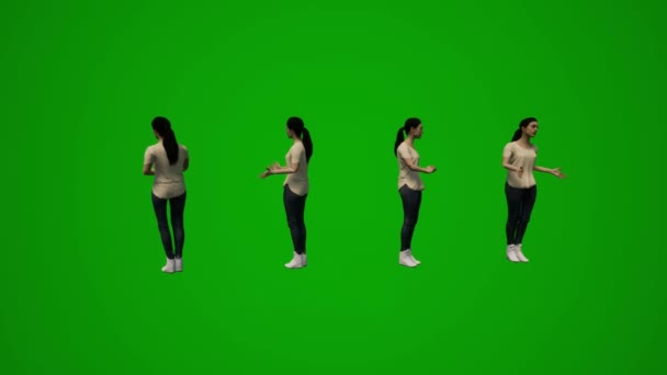 Молодая Американка Зеленый Экран Празднует Танцует Несколько Различных Анимационных Ангелов — стоковое видео