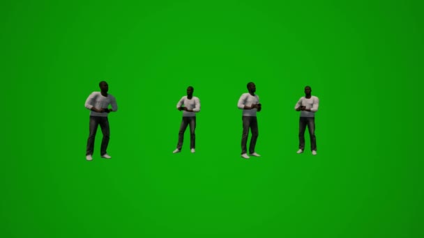 3D黒人アメリカ人男性緑の画面演技と歩くと いくつかの異なる移動角度を話して — ストック動画