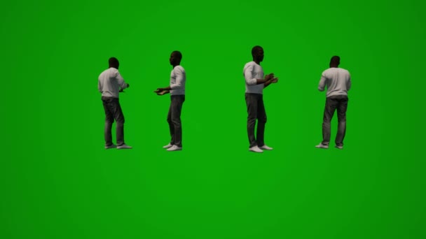 Zwart Amerikaanse Man Groen Scherm Acteren Lopen Praten Verschillende Bewegende — Stockvideo