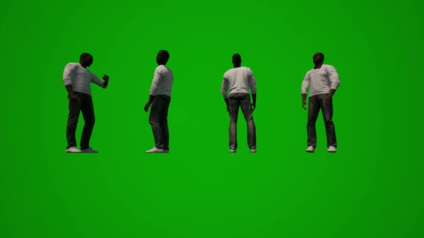 Boyutlu Siyah Amerikalı Adam Yeşil Ekran Konuşuyor Birkaç Farklı Hareket — Stok video