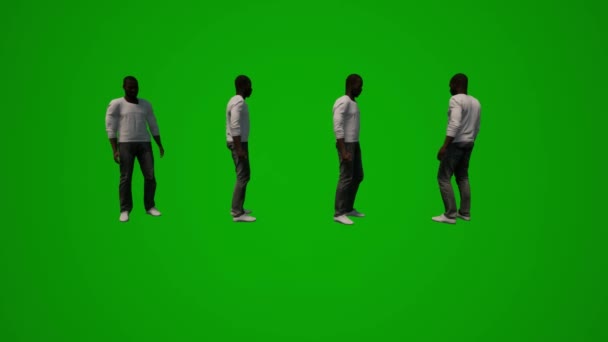 Boyutlu Siyah Amerikalı Adam Yeşil Ekran Konuşuyor Birkaç Farklı Hareket — Stok video