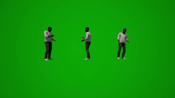 Negro Americano Hombre Pantalla Verde Hablando Caminando Varios Ángulos Móviles — Vídeos de Stock