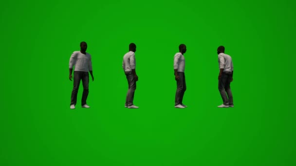 Чорний Американський Чоловік Зелений Екран Говорить Йде Кілька Різних Рухомих — стокове відео
