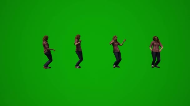 3D绿屏欧洲女性员工跳舞和玩乐的办公室几个不同的动画角度 — 图库视频影像