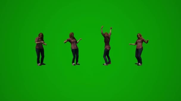 Tela Verde Europeia Empregada Dançando Divertindo Escritório Vários Ângulos Animados — Vídeo de Stock