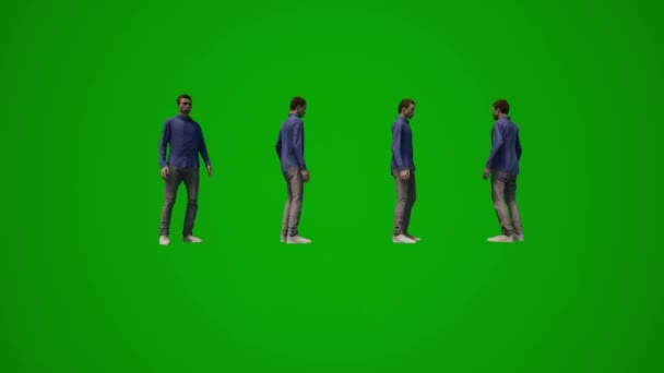 绿色屏幕上的3D学生男孩在说话 并从几个不同的移动角度进行对话 — 图库视频影像