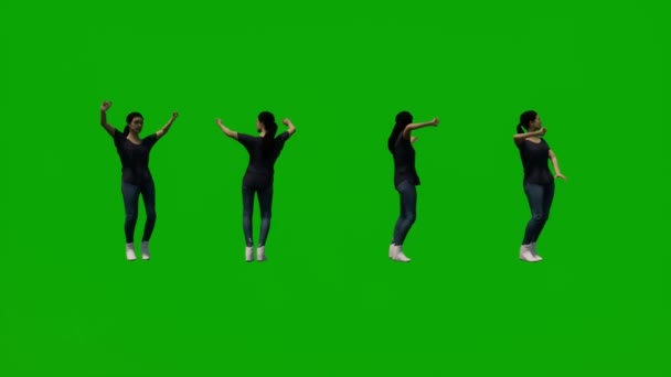 Giovane Donna Americana Schermo Verde Che Celebra Danza Diversi Angoli — Video Stock
