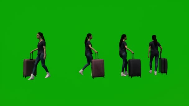 Mladá Americká Žena Zelená Obrazovka Nakupování Cestování Nákupní Taškou Kufříkem — Stock video