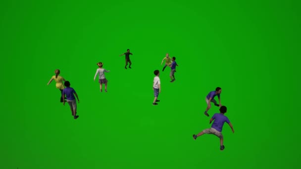 3Dグループ別の若いアメリカ人男性と女性緑の画面の背景演奏と演奏ピアノとスケートクロマ — ストック動画