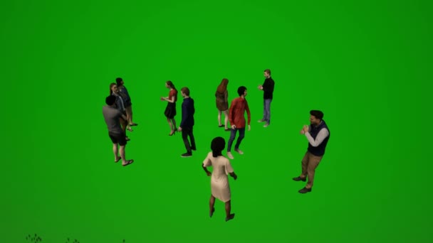 3Dグループ様々なタイ人と日本人男性と女性の緑の画面の背景ショッピングや街を話してクロマ — ストック動画