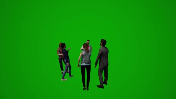 3Dグループ別のアメリカの男性と女性の記者緑の画面の背景ニュースや撮影やシーンを話してクロマ — ストック動画