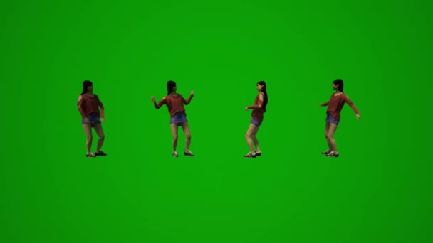 Анимация Азиатская Китайская Женщина Зеленый Экран Танцы Празднование Вечеринке — стоковое видео