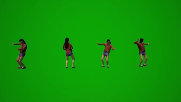 Animação Mulher Asiática Chinesa Tela Verde Dançando Comemorando Festa — Vídeo de Stock