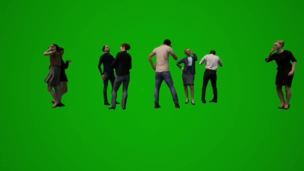 Group Different American Housewives Men Women Green Screen Background Dancing — Stock Video