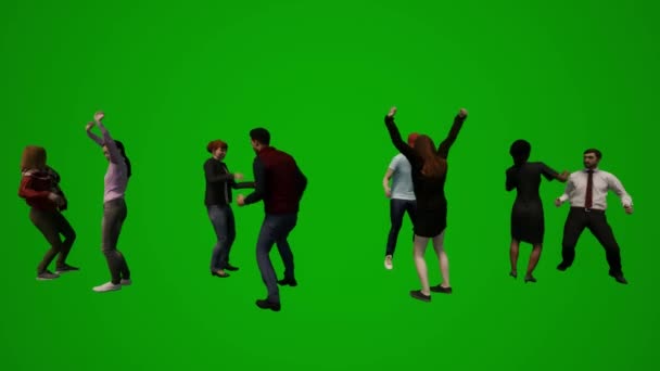 一组不同的美国男性和女性员工绿色屏幕背景对话和行走办公室色彩 — 图库视频影像