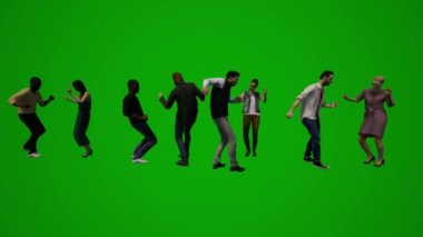 Çeşitli Tayland ve Japon erkek ve kadın grupları yeşil ekran arka plan alışverişi ve sokak Chroması