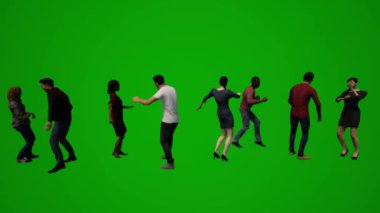 Çeşitli Tayland ve Japon erkek ve kadın grupları yeşil ekran arka plan alışverişi ve sokak Chroması