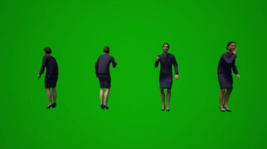 Kadın çalışan 3D yeşil ekran ofisi arıyor ve cep telefonuyla çalışıyor.