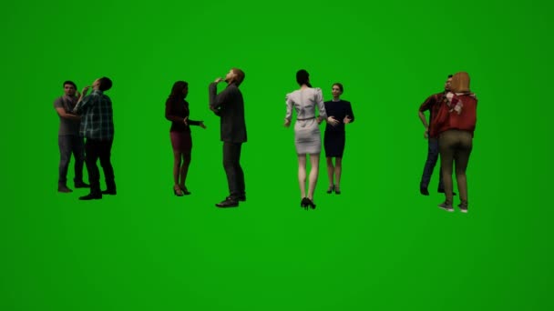 3d группа различных азиатских продавцов и женщин зеленый фон говорить и вести переговоры с клиентами магазин хромы