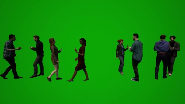 Group Різні Бізнесмени Жінки Зеленого Кольору Говорять Мобільному Телефону Гуляють — стокове відео
