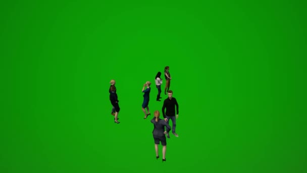 3Dグループ様々なタイ人と日本人男性と女性の緑の画面の背景ショッピングや街を話してクロマ — ストック動画