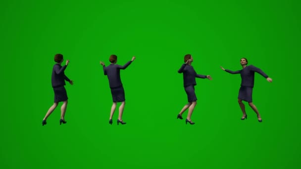 Жінка Працівник Зелений Екран Танцює Відзначає Офіс Колегами — стокове відео