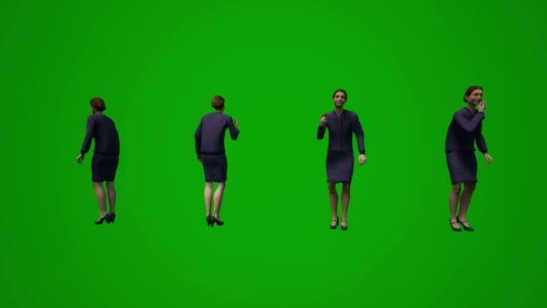 女性従業員オフィスを呼び出し 携帯電話や歩行作業3D緑の画面 — ストック動画