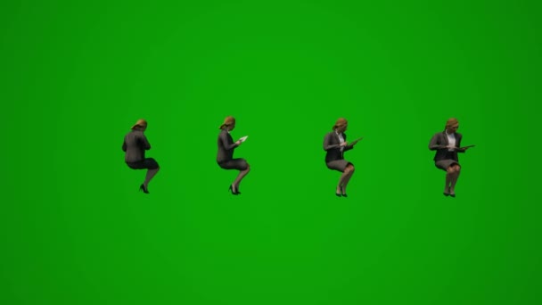 Анимация Нескольких Европейских Женщин Модераторов Сидящих Зеленом Экране Разговаривающих Студентами — стоковое видео