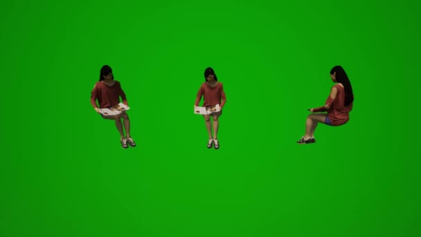 Animation Asiatische Und Chinesische Frau Green Screen Sitzen Und Reden — Stockvideo