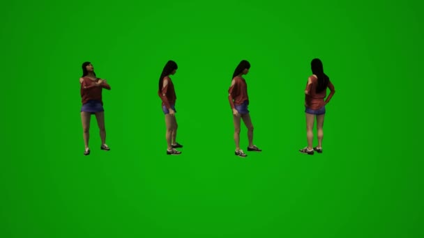 3D动画亚洲和中国女性绿色屏幕与朋友聊天和在学校聊天 — 图库视频影像