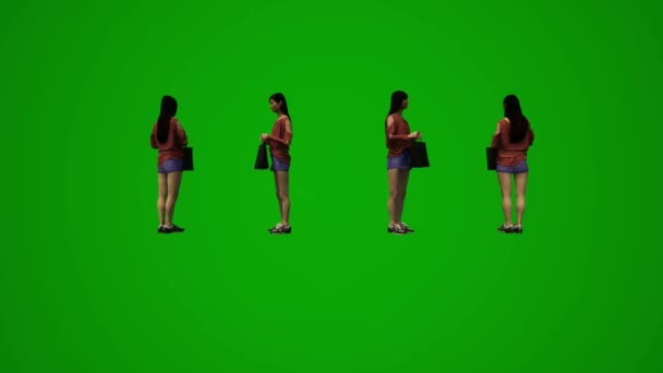 Азіатська Анімація Китайська Жінка Зелений Екран Розмовляє Друзями Розмовляє Школі — стокове відео