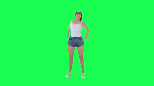 Chica Atleta Atractiva Hermosa Pantalla Verde Haciendo Ejercicio Por Mañana — Vídeos de Stock