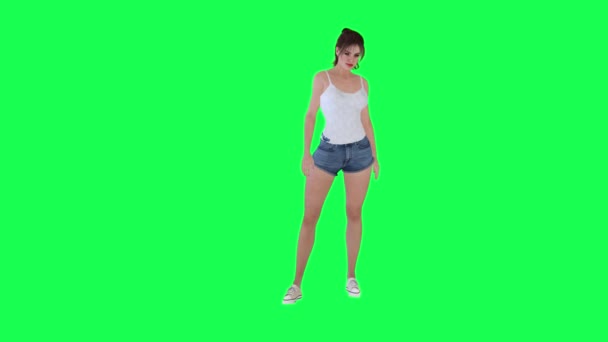 3D魅力的で美しい女の子酔って夏休みオン緑の画面撮影写真と楽しみで隔離された背景高品質4K — ストック動画