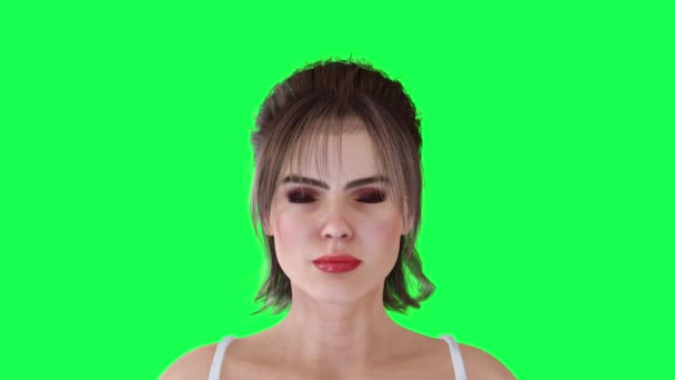 Attractive Beautiful Girl Green Screen Watching Eye Mouth Face Movements — Stock Video