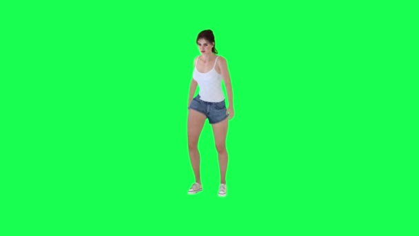Chica Atractiva Hermosa Vacaciones Verano Pantalla Verde Haciendo Ejercicio Caminando — Vídeos de Stock