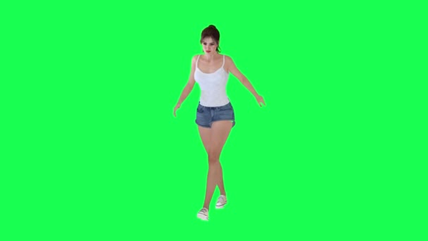 3D魅力的で美しい女の子酔って夏休みオン緑の画面歩くと混乱で隔離された背景高品質4K — ストック動画