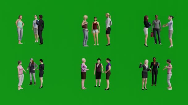 3Dいくつかのゲイ女性とともにコーチとカウンセラー上の緑の画面話についてお互いに家族とカウンセリングで高品質4K隔離された背景 — ストック動画