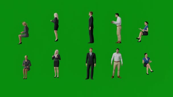 Kilka Kobiet Mężczyzn Liderów Wycieczek Dużym Mieście Zielonym Ekranie Wyjaśniając — Wideo stockowe